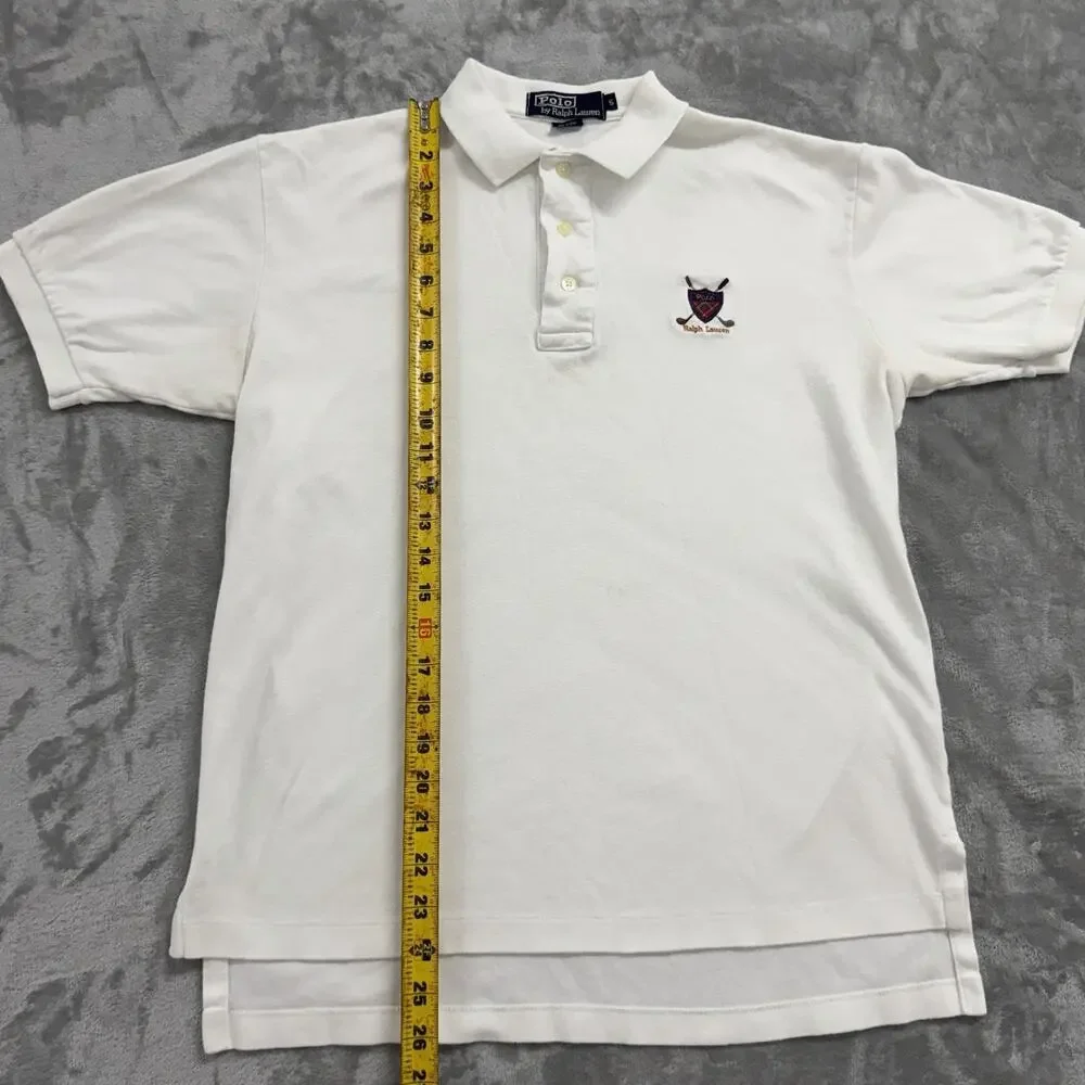 Vintage 90s Polo Ralph Lauren Golf Crest Polo Shirt Small White Made In USA